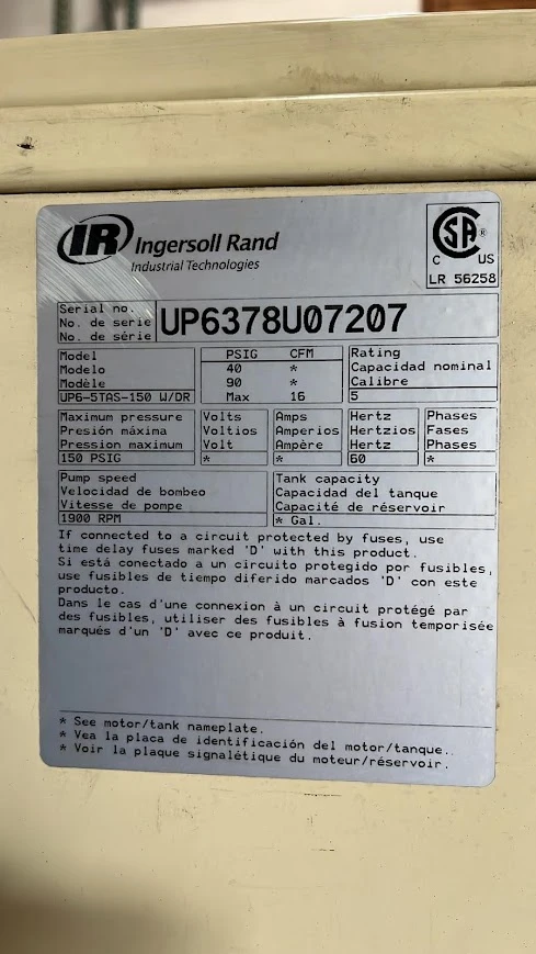 compresor Ingersoll Rand 5 HP usado